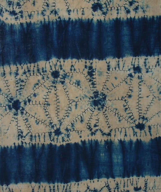 Indigo Kumo shibori koshimaki , Japan, late Meiji (c.1900), 111x65cm. The common English translation of the Japanese word shibori is "tie-dye"; however, a more accurate translation is "shaped-resist dyeing," which describes the  ...