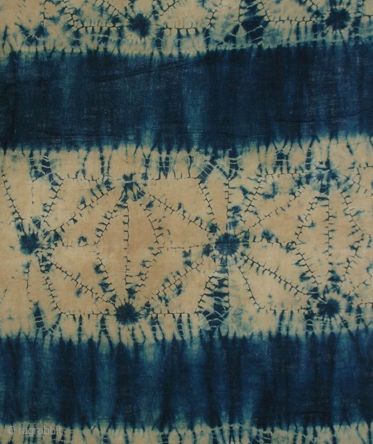 Indigo Kumo Shibori Koshimaki , Japan, late Meiji (c.1900), 101x61cm. The common English translation of the Japanese word shibori is "tie-dye"; however, a more accurate translation is "shaped-resist dyeing," which describes the  ...