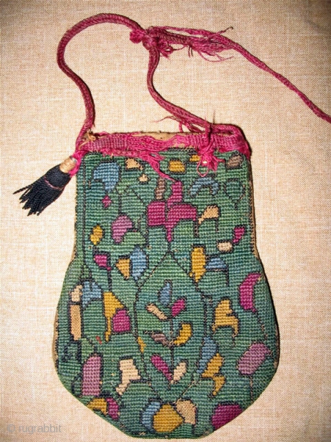 Rare antique Uzbek Lakai money bag, late 19th, in good condition, natural dyes, nice embroidery. Size is 6" x 4".             