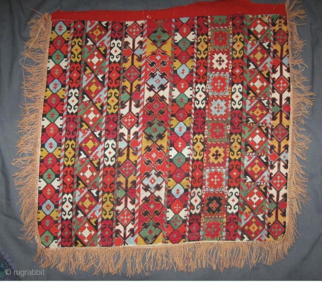 19th Century antique Uzbek nomads Lakai piece in excellent condition, very fine cross stiched silk embroidery, size is about 56/51cm without fringes, 23" x 20"        