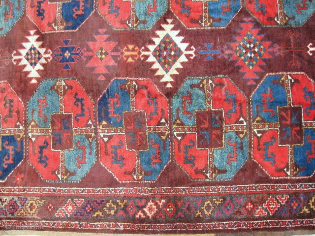  Antique Uzbek Karakalpak rug, Central Asia, circa 1920, nice colors. In very good condition, full pile, have some damaged places, see photos.  Size is 350 - 175 см, 12' x  ...