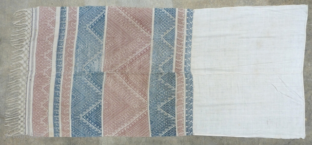 Laos blanket cover textile. Early 20th century? I believe this is a "Pah Lop,” which is a Tai Lue mattress cover cloth from Udomxay, Laos. Very soft floppy handle. 
Lower portion is  ...