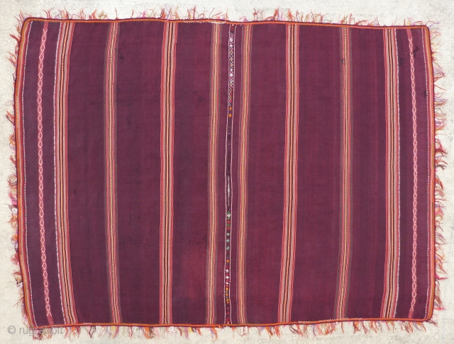 Antique Calcha poncho from Bolivia. Late 19th century or very early 20th century. Finely woven. All wool. Beautiful colors, which are probably natural, except some of the randa embroidery, which seems to  ...