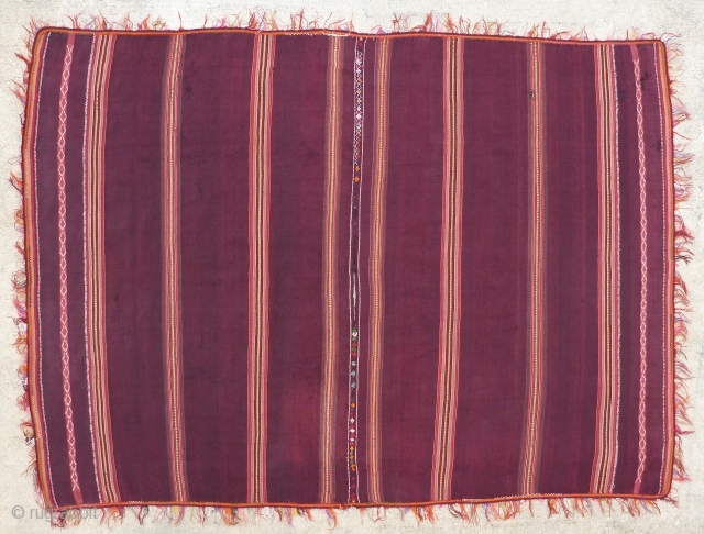 Antique Calcha poncho from Bolivia. Late 19th century or very early 20th century. Finely woven. All wool. Beautiful colors, which are probably natural, except some of the randa embroidery, which seems to  ...