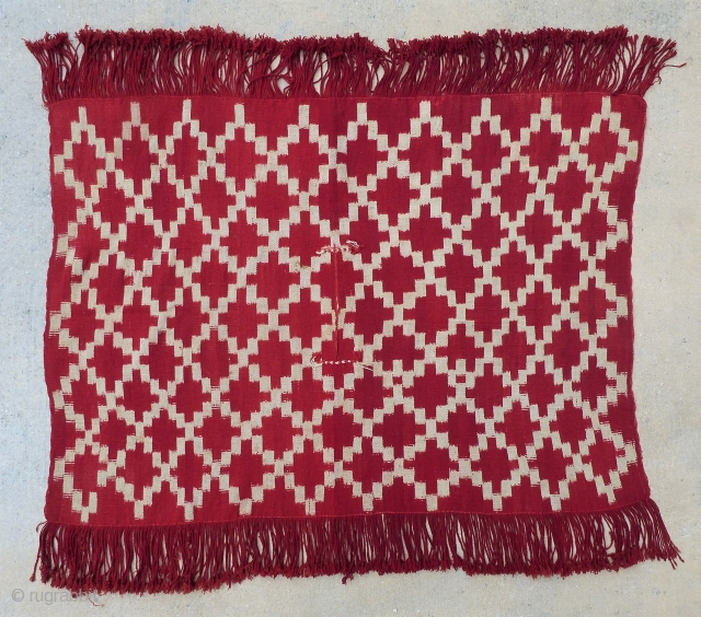 Antique Mapuche chief's ikat poncho, Chile. Unusual small size, which may be for someone of small stature or for some special reason? Very early 20th century; possibly late 19th century. Finely woven.  ...