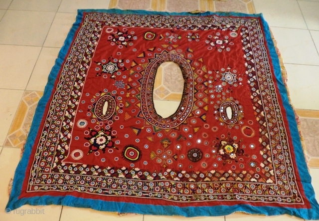 A hand embroidered old camel cloth used for the back of camel. This is a traditional pakka embroidery with mirror works. Its age is about 50-60 years. A wonderful rare piece. Still  ...