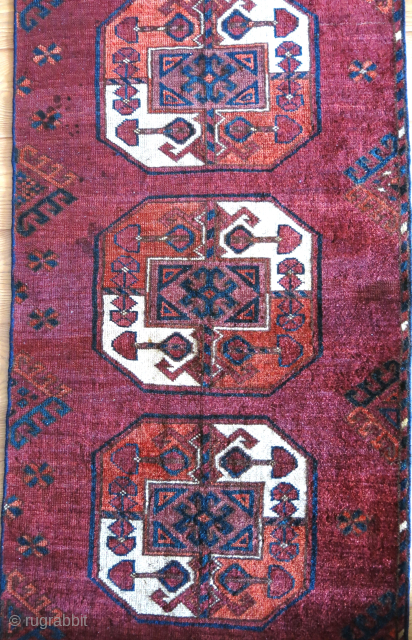 Amudarya Lebap Turkmen fragment rug. 73" X 26" -185 cm X 67 cm Sides secured by wrapping. vedatkaradag@gmail.com               