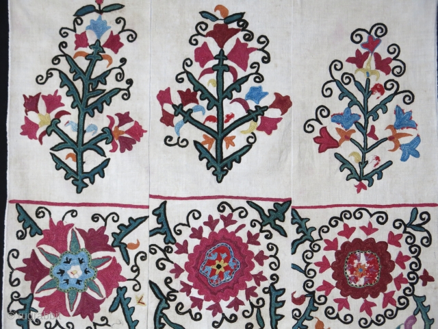 Uzbek suzani fragment silk and wool embroidery, little wears only on wool emrboidery, saturated colors 29" X 21" - 75 cm X 55 cm contact vedatkaradag@gmail.com       