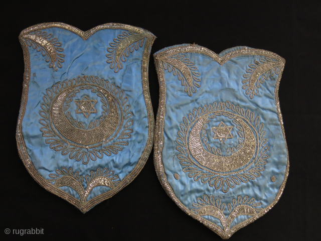 Syrian or Persia pair of ottoman designed bags, metallic emrboidery on Atlas silk. little wears. Circa 1920- 30s. Size : 11.5" X 8.5" - 29 cm X 22 cm vedatkaradag@gmail.com   