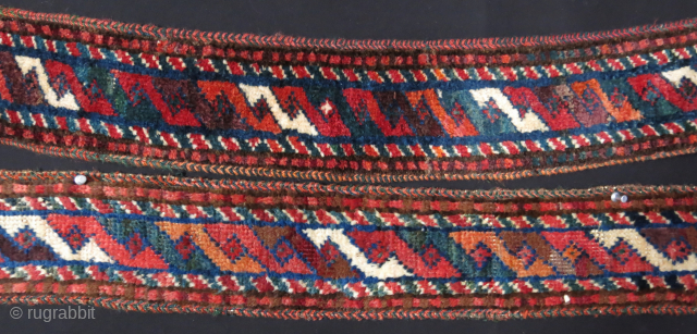 Afghanistan Baluch pile tent bands, saturated natural colors and fine shiny Baluch wool. Circa : 1900 - 1920s size : Each 69" X 5" - 175 cm X 12.5 cm   