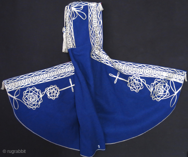 Balkan Possibly Greek or Macedonia Child cape silver metallic emrboidery on wool broadcloth.
Size: 32" X 25" - 82cm X 66 cm Circa ; 1930-40s. vedatkaradag@gmail.com  
      