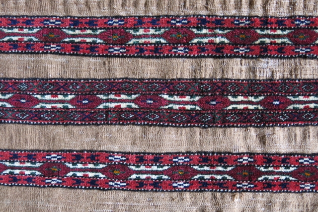 Turkmen Goklan torba camel hair kilim parts with cotton warps. Good pile not used a lot. Circa 1920-1930 Size : 39" X 12" -- 99 cm X 30 cm    