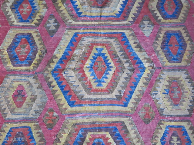 Central Anatolia - Cumra / Chatalhoyuk land of Kilims, survived battles and storms and still hanging up there with old repairs & wounds. Circa : early 19th cent. Size: 63" X 45"  ...