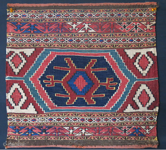 Shahsavan bedding bag end panel, circa 1900 or earlier, Size: 20" X 19" -- 51 cm X 48 cm              