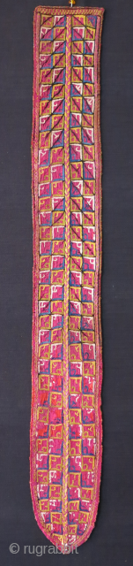 Turkmen Chodor hair pigtail. silk emrboidry on silk with Russian printed cotton backing. Ethnographic rare item from Chodors. Circa 1900 or earlier Size: 30" X 3.5" -- 76 cm X 9.5 cm 