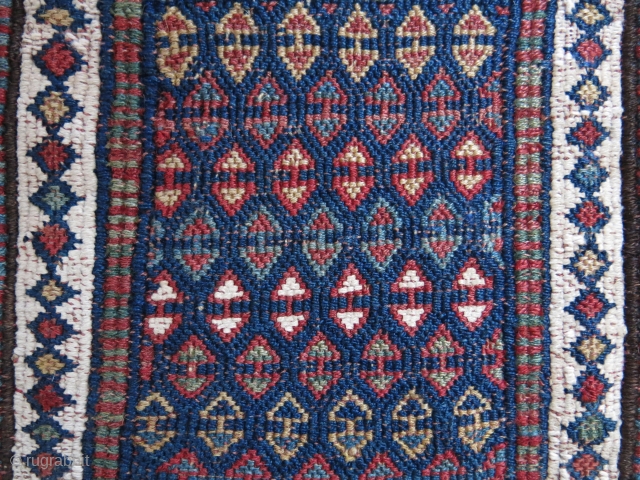 Bijar area Shahsavan sumak bag, saturated colors front kilim top and some small areas have old restoration on back side Size : 10.5" X 9"        