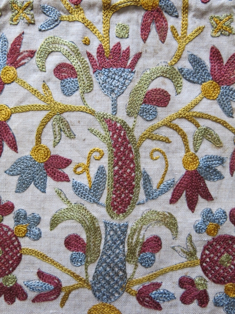 Greek silk embroidered pouch, pomogranate blossoms, circa 1900 -1920 size" 10" X 7.5"                    