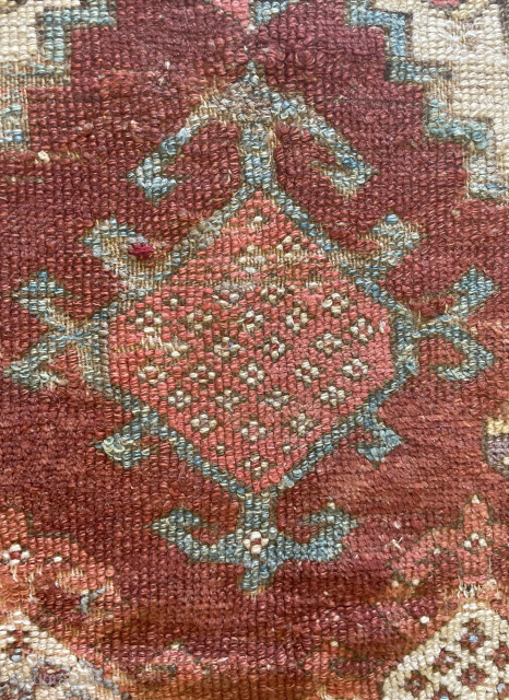 Anatolian prayer rug size 110x100cm circa 1800 or 1820s.                        