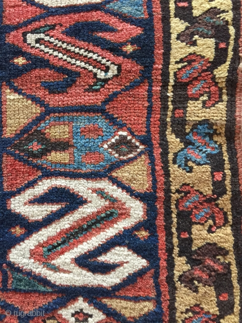 NW Persian Kurdish mina khani long rug, 9ft x 4ft5". large scale drawing with archaic S border. Excellent condition.
Untouched with original selvedges, full pile, missing 1cm on ends. 12 saturated happy colors.  ...