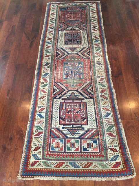 Shahsavan long rug 9'2"x3'2". good condition with some wear. original selvedge.                      
