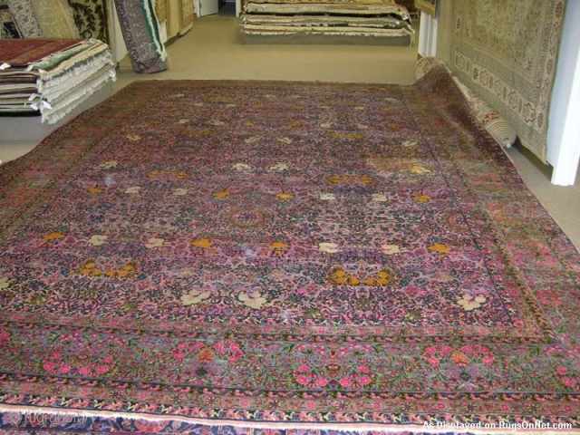 Persian Kerman nice wool Pink, Blue, Yellow synthetic colors 
12X19.6 
Franco Oriental Rugs 
                   