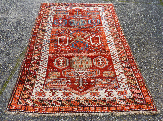Wonderful caucasian rug. Some used pile. Size 225 x 144 cm.                      