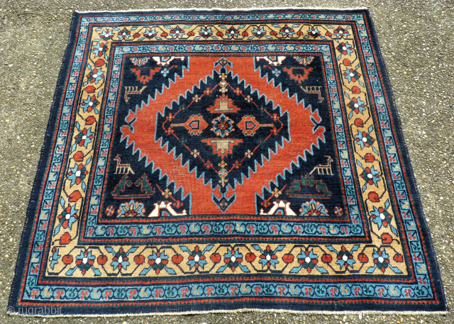 caucasian small rug. Size: 142 x 134 cm. Some used pile.                      