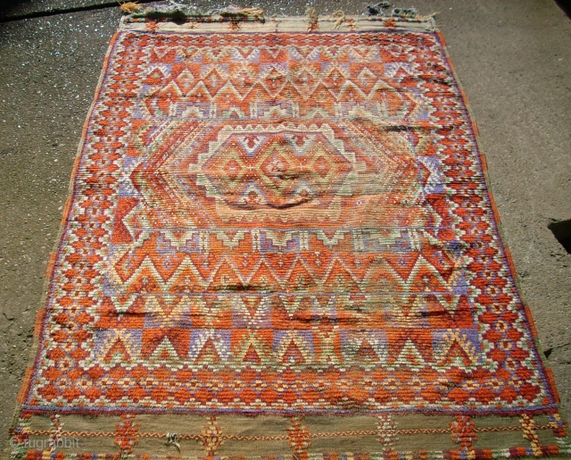 Antique special Atlas Maroccan Berber rug. Size: 124 x 161 cm. In the middle some used pile.                