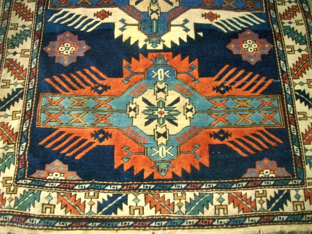 antique caucasian rug. Size: 132 x 199 cm. Good pile. Ends used condition.                    