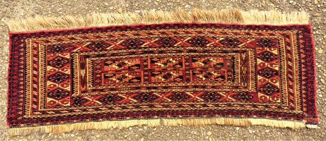 antique Tekke Torba. size: 32 x 102 cm. Very good condition. Warp and weft wool and silk. Very fine knotting. e-mail: ingo.kretschmer@gmx.de           