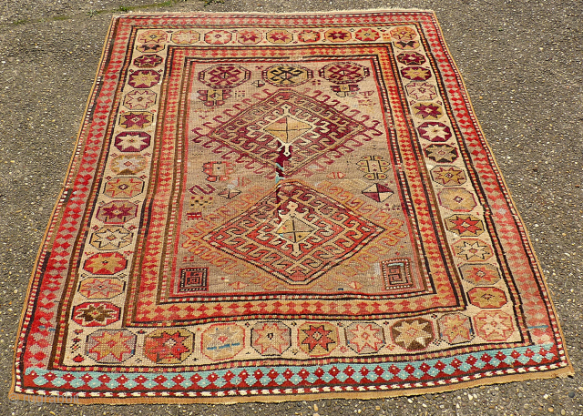 antique anatolian rug. Size: 163 x 142 cm. Repairs. Used condition.                      