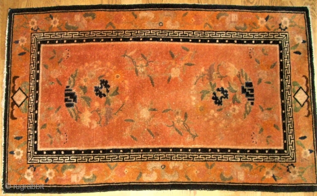 antique chinese small rug. Size: 59 x 99 cm. Fine knotting.                      