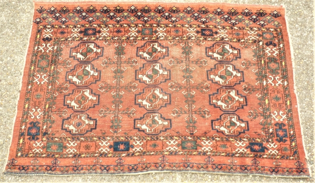 antique Turkoman Ersari Tschowal. Size: 84 x 141 cm. Thin pile. Used. Top colors.                   