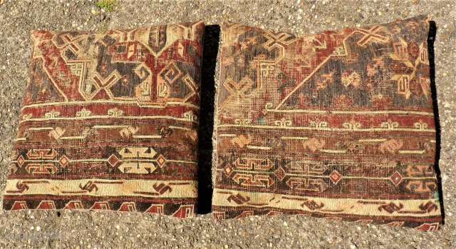 2 cushions - Caucasian sumakh. Size: 59 x 56 cm. Used condition. Not cleaned.                   