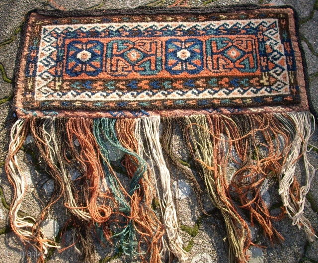 Old rar probably kurdish Torba. Size: 72 x 30 cm. Full pile. Ends with goat hair.                 