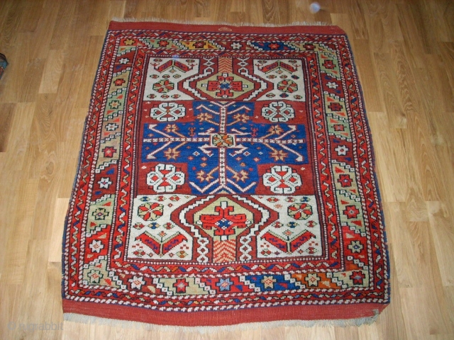 Very old anatol Bergama rug. Size: 105 x 93 cm. Nice and authentic item. Good colors. Interesting ornaments.               