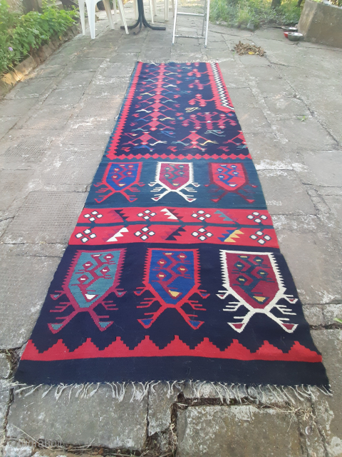 Antique kilim fragment, unseen, probably Sharkoy, measuring approx
2.4x 0.8m. Ask for the price                    