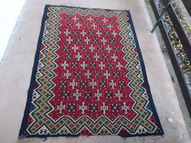 Pirot Sarkoy kilim with the pattern "Crosses" and several mystical details. Dimension about 2x1,5m.
Ask for the price                