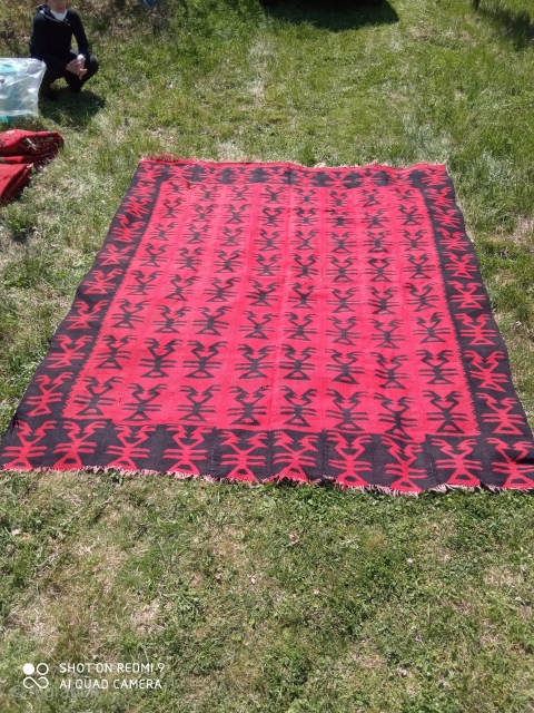 An old Albanian kilim, measuring about 3x 2m. Woven at the beginning of the 20th century.                 