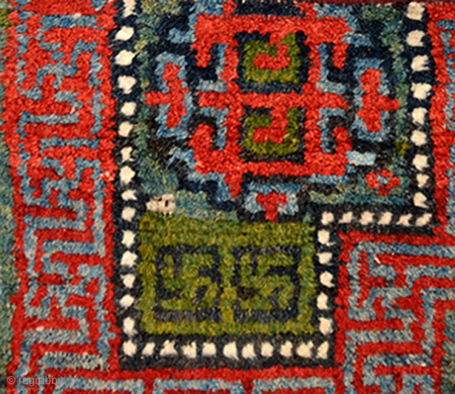 Lustrous Tibetan warp-faced-back under-saddle carpet (makden) woven in the Wangden valley region of Tibet some time in the mid to latter half of the 1800’s / 19th century. All natural supersaturated dyes  ...