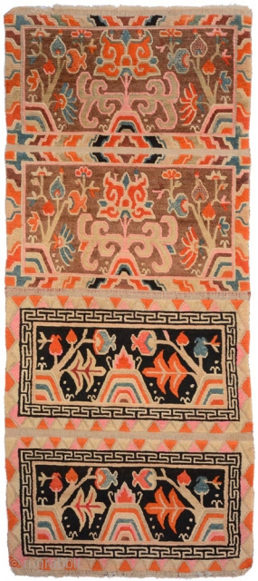 Rare one-of-a-kind set of the ‘front-pile-faces’ of four Tibetan cushion covers - or 'gabney' - intact as woven; that is left uncut into the four individual pieces after coming “off the loom”  ...