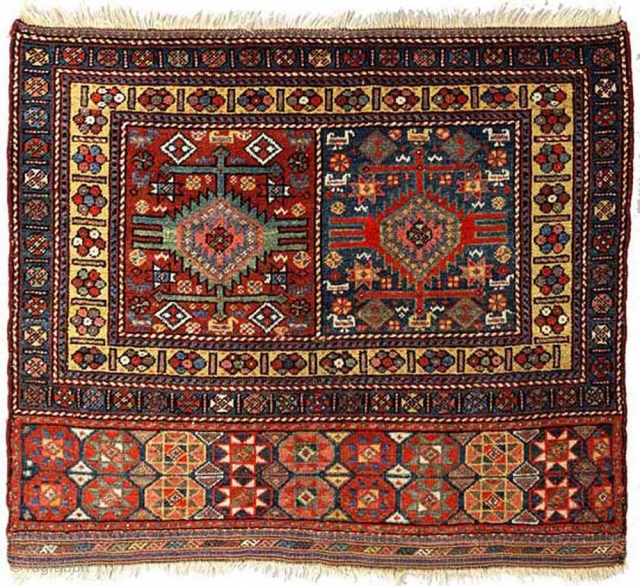 Exquisite Kurdish pile-woven mafrash 'panel' (or 'bag-face') - from the far North West of Persia (Iran) or the far southern Caucasus - with a double medallion design in the center with multiple  ...