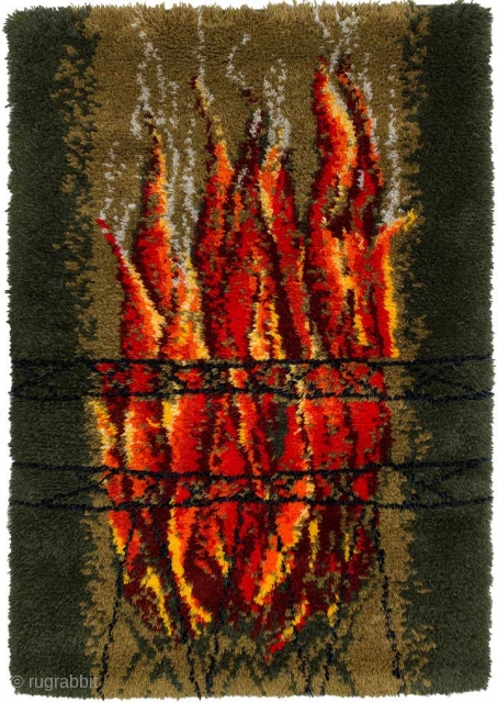 Finnish ryijy (or in Swedish 'rya') entitled ‘Liekit’ (in English ‘flames’). Ryijy's / rya's are traditional Scandinavian wool rugs with a long pile - often 'shaggy' - and usually between 2.5cm to  ...