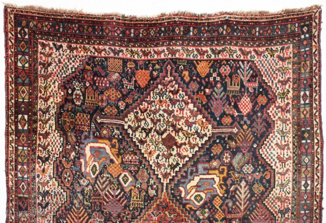 antique south persian rug. Thick high pile. Lustrous wool and beautiful soft colors. Angry and happy birds. And a full menagerie of friends. Clean and ready for use. I like the unusual  ...