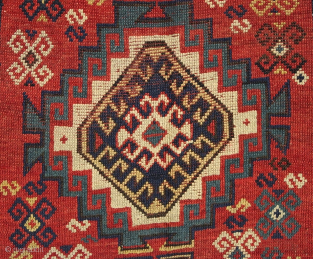 antique good sized kazak. Better than average example of this design. The unusually large scale of the rather common border gives the piece a bit of punch. "as found", some wear, oxidation  ...