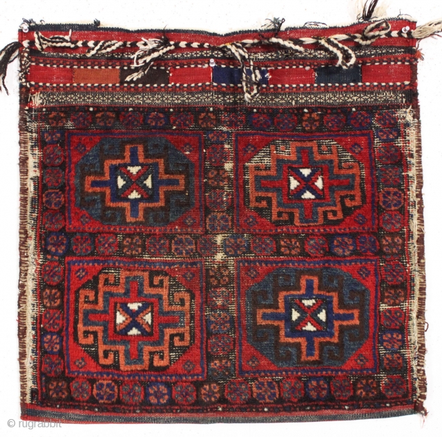 antique complete bag. I preume northwest persian or kurdish. Very nice wool and all natural colors. Mostly good pile other than the oxidized browns. One of a pair, buy one buy two.  ...