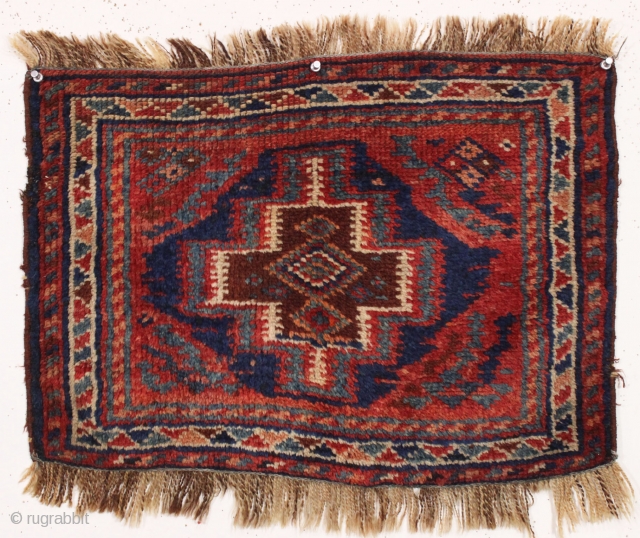 old persian bagface, probably luri. Interesting flat weave inspired design. Good pile. All good colors. late 19th c. 17" x 23"            