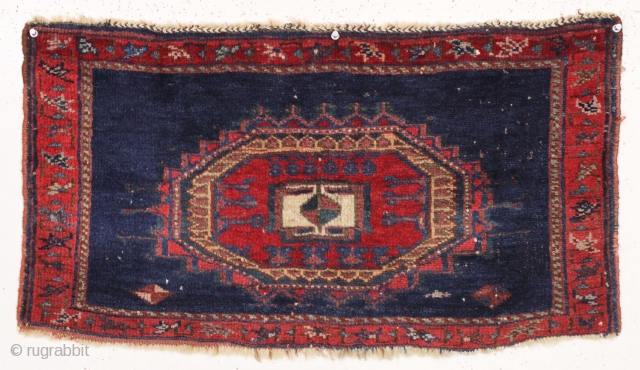 old persian bagface or torba, possibly veramin or luri. Good pile. Beautiful lustrous wool and all good colors. late 19th c. 16" x 30"         