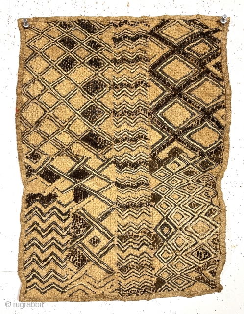 interesting older little kuba cloth. Charming design, looks like a sampler. As found, unmounted. about 14' x 18"               