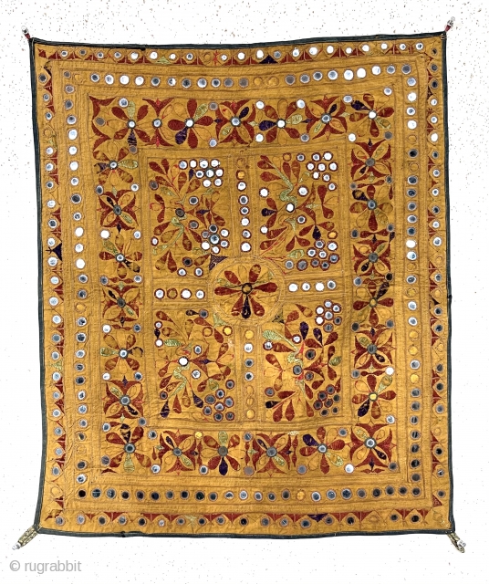 Old textile from a local home. Probably Indian but not my area of knowledge. Soft supple handle. Fair condition with  some light abrasions and a few mirrors missing as shown. Backing  ...